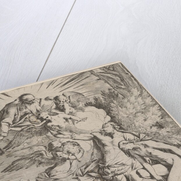 Sacrifice of Isaac: an angel presses against the dagger-bearing arm of Abraham, who …, ca.1645-50 by Pietro Testa