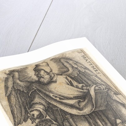 Plate 1: Saint Matthew with his head turned in profile to the left, a cherub at bottom lef…, 1541 by Sebald Beham