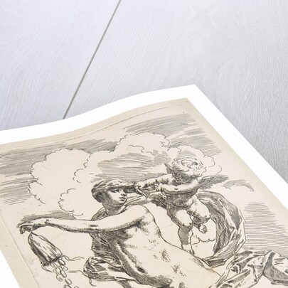 Fortune standing on a globe emptying a purse of coins, ca. 1635-1636 by Simone Cantarini