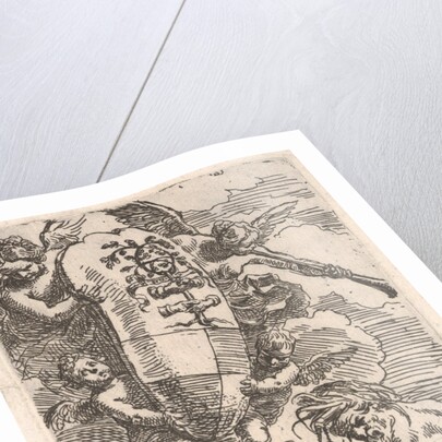 Allegory of the Foglia River and the city of Pesaro's coat of arms, frontispiece for 'Il P…, 1639 by Simone Cantarini