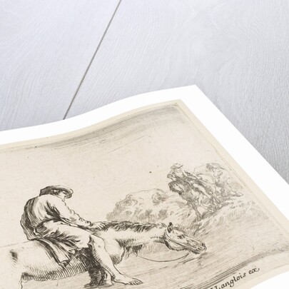 Plate 5: a barefoot peasant on horseback crossing a river, another peasant on horse…, ca. 1644-47 by Stefano della Bella