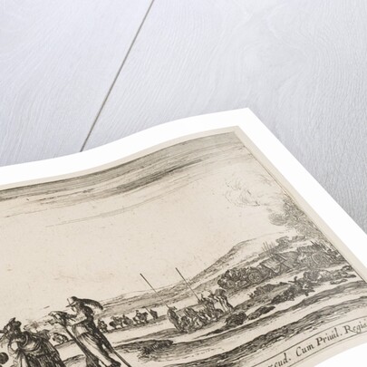 Plate 3: An officer giving orders to a solider in centre foreground, cannon at left, f…, ca. 1641 by Stefano della Bella