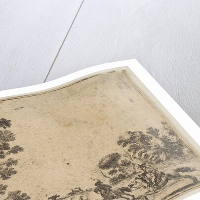 Plate 4: a deer hunt, two horsemen galloping towards the rightbehind three dogs and …, after 1642 by Stefano della Bella/Unknown