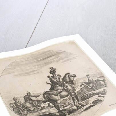 Polish horseman with a bow and arrow, seen from behind with his horse facing right, a …, ca. 1651 by Stefano della Bella