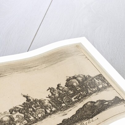 Plate 1: a horse drawn cart carrying people and goods, dead horse in the foreground, f…, ca. 1641 by Stefano della Bella