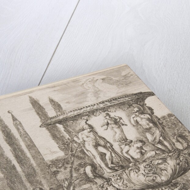 The Medici vase, a large vase to right decorated with a representation of the sacrifice of…, 1656 by Stefano della Bella