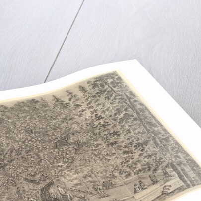 A large inhabited tree in center with ramps leading around the trunk, below a stone pa…, ca. 1653 by Stefano della Bella