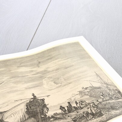 A galley covered in sails to left, six cannons and four people to left in foregroun…, ca. 1652-57 by Stefano della Bella