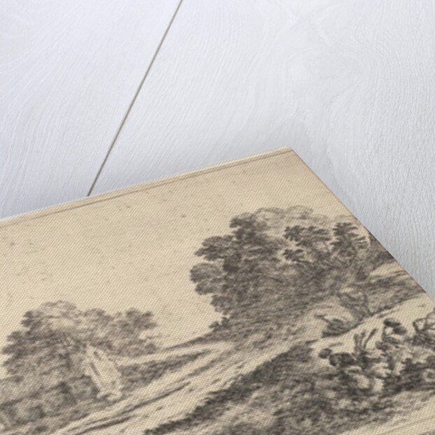 Plate 9: two horsemen at left galloping uphill towards the right, a horse and seated m…, ca. 1641 by Stefano della Bella