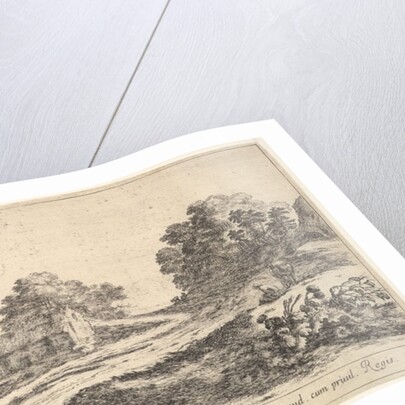 Plate 9: two horsemen at left galloping uphill towards the right, a horse and seated m…, ca. 1641 by Stefano della Bella