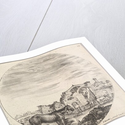 Plate 12: a shepherd sleeping on the ground to right, three horses to left, other h…, ca. 1643-48 by Stefano della Bella