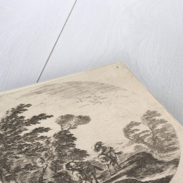 Plate 3: a gale in the forest, two horsemen wrapped in their cloaks, the wind is bl…, ca. 1643-48 by Stefano della Bella