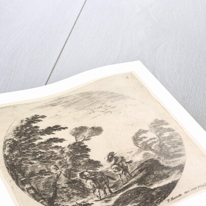 Plate 3: a gale in the forest, two horsemen wrapped in their cloaks, the wind is bl…, ca. 1643-48 by Stefano della Bella