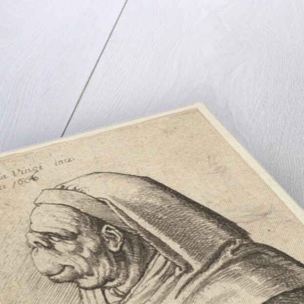 Bust of a man with a small turned-up nose and very high upper lip, wearing hood, in profil…, 1666 by Wenceslaus Hollar