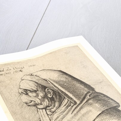 Bust of a man with a small turned-up nose and very high upper lip, wearing hood, in profil…, 1666 by Wenceslaus Hollar