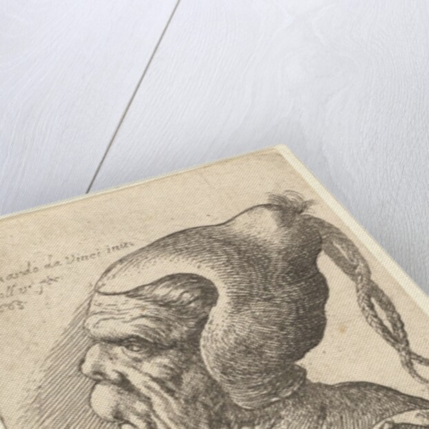 Bust of a deformed woman with conical hat and two dangling plaits in profile to left, 1665 by Wenceslaus Hollar