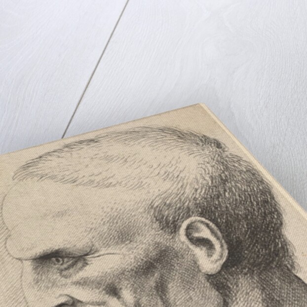 Head of an old man with a pronounced chin, short cropped hair and gaping mouth showing …, 1625-77 by Wenceslaus Hollar