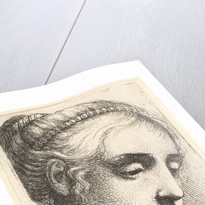 Woman with string of pearls in her hair looking downwards to right, 1645 by Wenceslaus Hollar