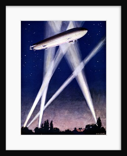 Zeppelin airship caught in searchlights during a bombing raid over England, 1916 by Unknown