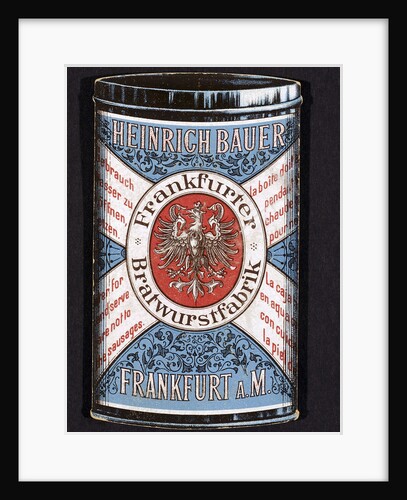 Trade card for tinned Frankfurters produced by Heinrich Bauer of Frankfurt am Main, Germany, c1895 by Unknown