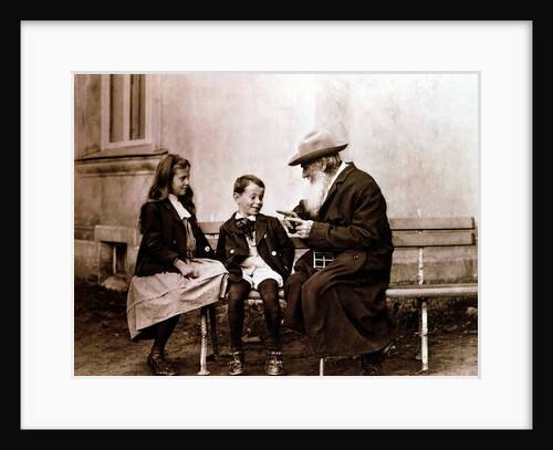 Leo Tolstoy, Russian writer, philosopher and mystic, telling his grandchildren a story, c1890-1910 by Unknown