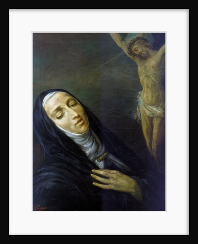 St Rita de Cascia in ecstasy in front of the figure of Christ on the cross, 19th century by Anonymous