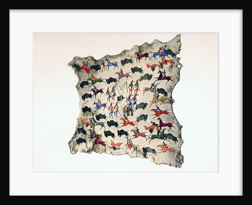 Moose skin by North American Shoshone Indian, showing Buffalo hunt, 20th century by Katsikodi