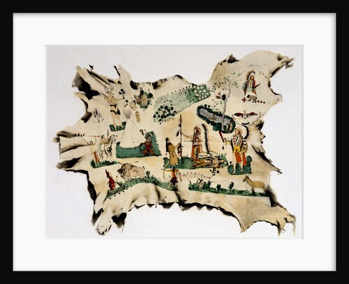 Native American painting on animal skin, 19th century by Silver Horn