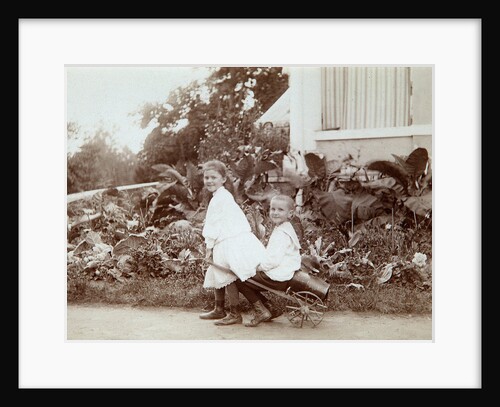 Two children playing outdoors, 1890s by Unknown