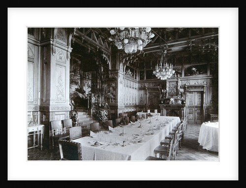 Dining room of the Imperial Palace in Bialowieza Forest, Russia, late 19th century. by Mechkovsky