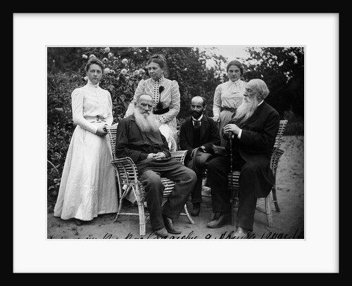 Russian author Leo Tolstoy with visitors, Yasnaya Polyana, Russia, late 19th or early 20th century by Unknown