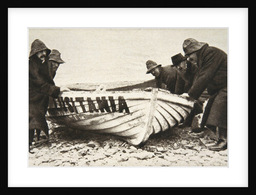 Hauling one of the Lusitania's lifeboats onto the beach, Ireland, 8 May 1915 by Clarke & Hyde