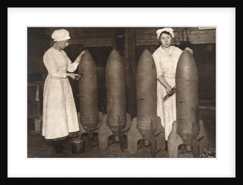Women munitions workers putting a coat of paint on aerial bombs, World War I, c1914-c1918 by S and G