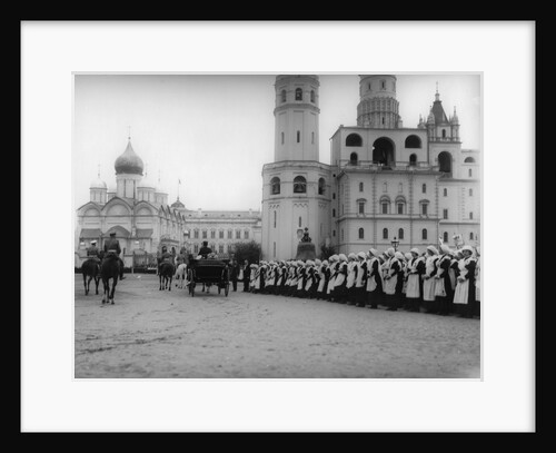 Tsar Nicholas II reviewing the parade of the pupils of Moscow in the Kremlin, Russia, 1912 by K von Hahn