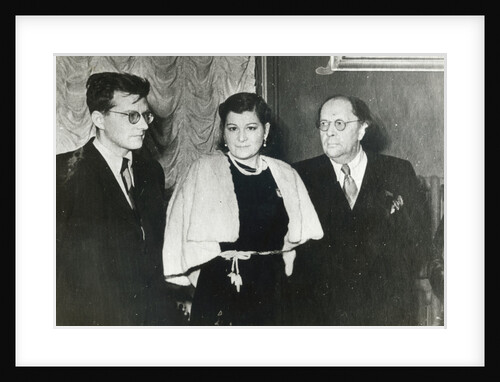 Russian composer Dmitri Shostakovich, singer Maria Maksakova and writer Aleksey Tolstoy, 1943 by Unknown