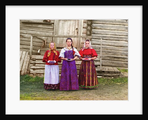 Young Russian peasant women, Sheksna River, near the small town of Kirillov, Russia, 1909 by Sergey Mikhaylovich Prokudin-Gorsky