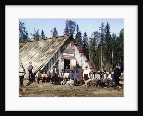 Austro-Hungarian prisoners of war near a barracks, Karelia, Russia, WWI, 1915. by Sergey Mikhaylovich Prokudin-Gorsky