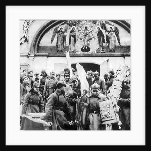 Red Army men confiscating church treasures of the Simonov monastery, Moscow, USSR, 1925 by Anonymous