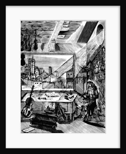 Italian musical instrument maker Antonio Stradivari in his workshop, (1926). by Aleksey Kravchenko