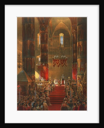 The Metropolitan genuflects at the coronation ceremony of Tsar Alexander II, Moscow, 1856. by Georg Wilhelm Timm