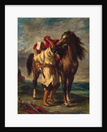 A Moroccan Saddling his Horse by Eugene Delacroix
