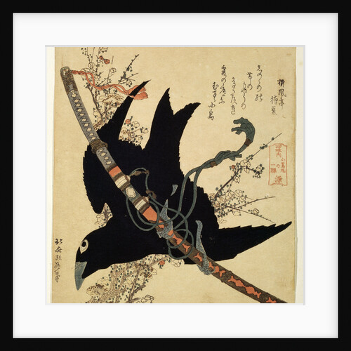 The little raven. Minamoto clan sword, c1823. by Hokusai