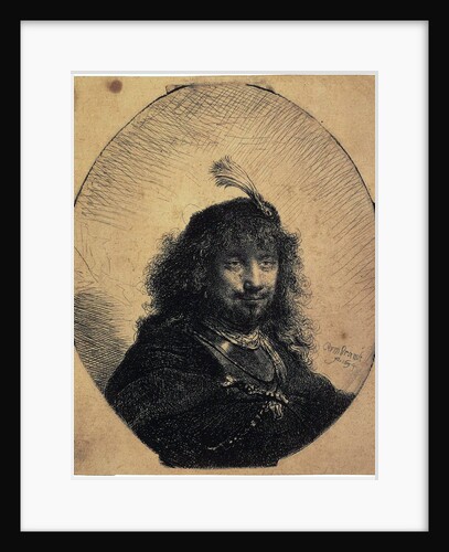Self-Portrait in a Cap with a Plume and a Sabre, 1634. by Rembrandt Harmensz van Rijn