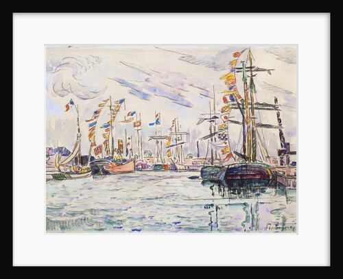 Sailboats with Holiday Flags at a Pier in Saint-Malo, 1920s. by Paul Signac