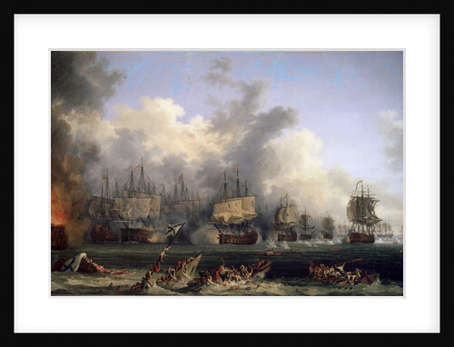 The Sinking of the Russian Battleship St. Evstafius in the naval Battle of Chesma, 1771. by Jacob Philip Hackert