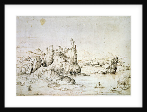 A Castle on a Rock in Mountainscape, 1540. by Gherardo Cibo