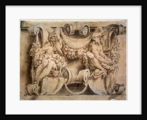 Sketch for a frieze with two cariatides, 1546-1554. by Lelio Orsi