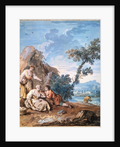 Three peasants resting on a river bank, c1750. by Giuseppe Zais