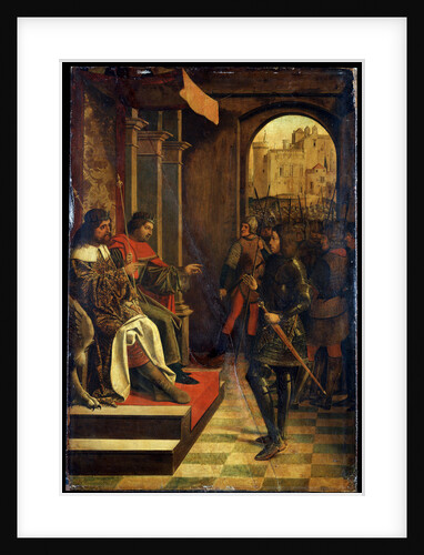 Saint Sebastien before the Emperors Diokletian and Maximian, late 15th century by Josse Lieferinxe