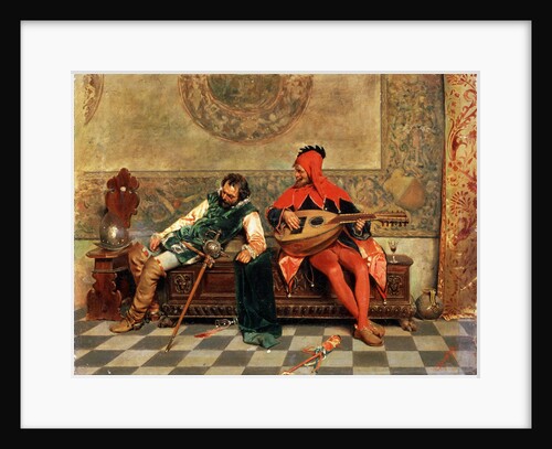 Drunk Warrior and Court Jester, Italian painting of 19th century. by Casimiro Tomba